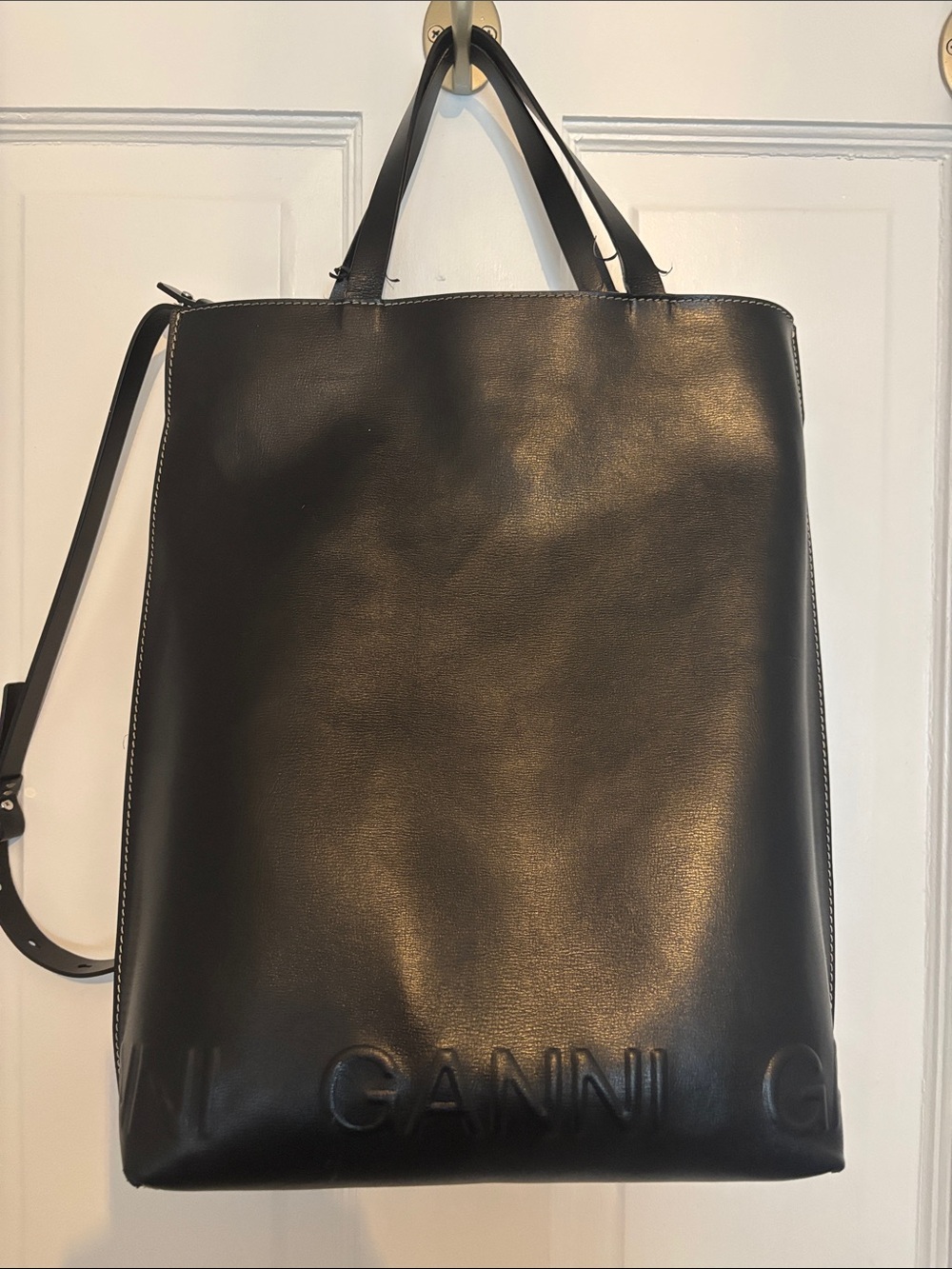 GANNI Black Embossed Faux Leather Tote